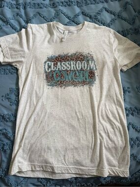 Classroom Cowgirl Graphic Tee - Cream with Teal Accents
